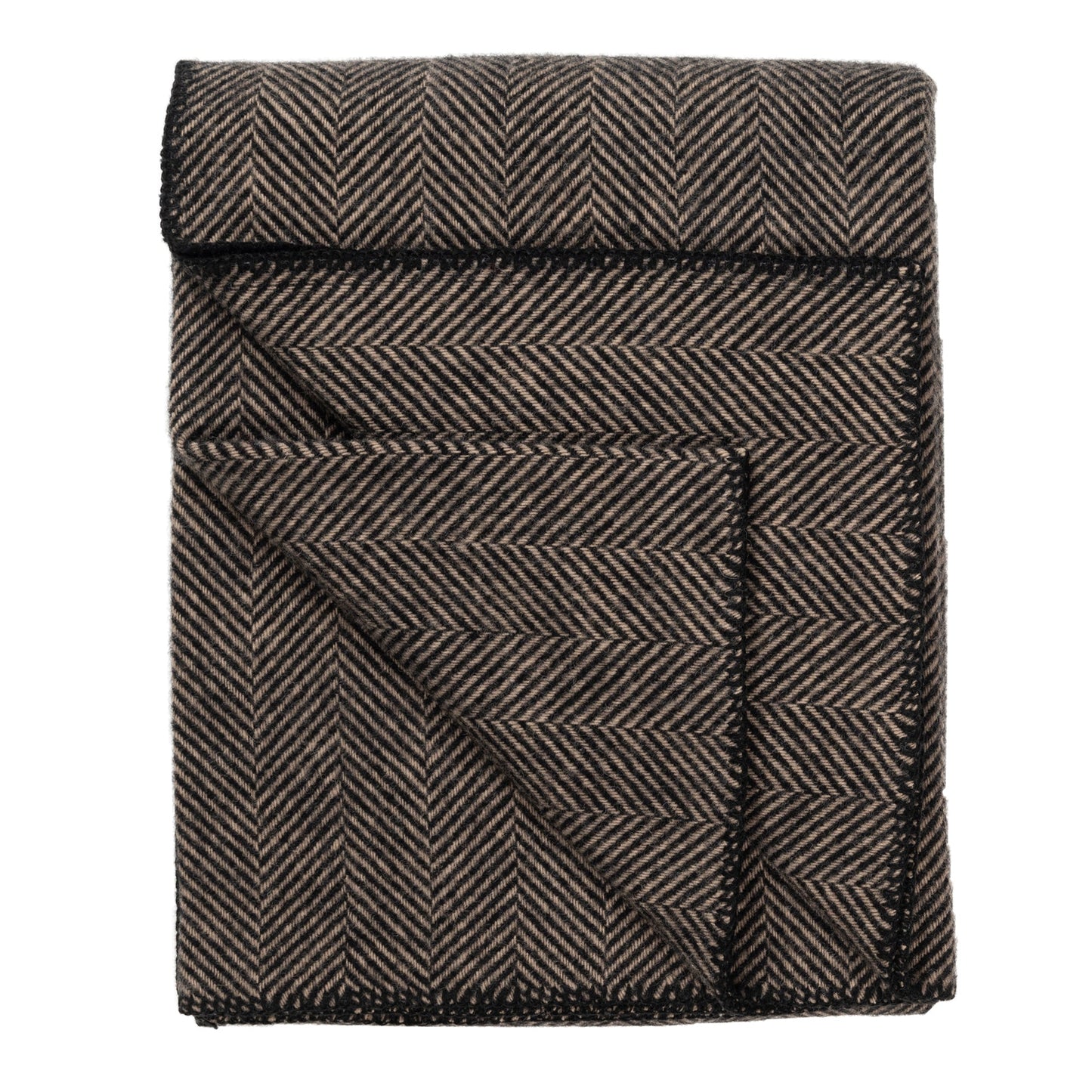 Highland Tweeds BIG Throw ~ Black Herringbone ~-Throws and Blankets-[bar code]-BlackBlanketStitch-Prince of Scots