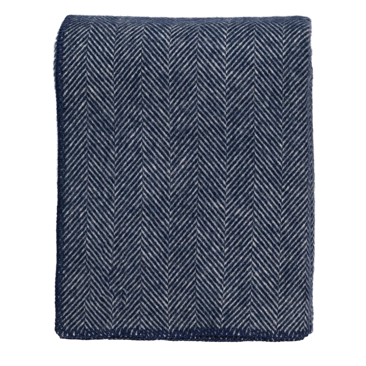 Highland Tweeds BIG Throw ~ Navy Herringbone ~-Throws and Blankets-[bar code]-NavyBlanketStitch-Prince of Scots