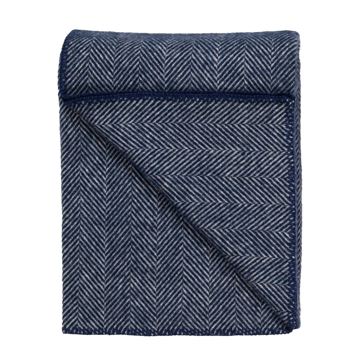 Highland Tweeds BIG Throw ~ Navy Herringbone ~-Throws and Blankets-[bar code]-NavyBlanketStitch-Prince of Scots