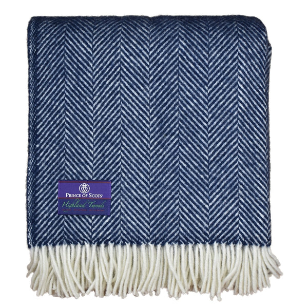 Highland Tweed Herringbone Pure New Wool Throw ~ Navy/White ~-Throws and Blankets-Prince of Scots-00810032750138-K4050030-017-Prince of Scots