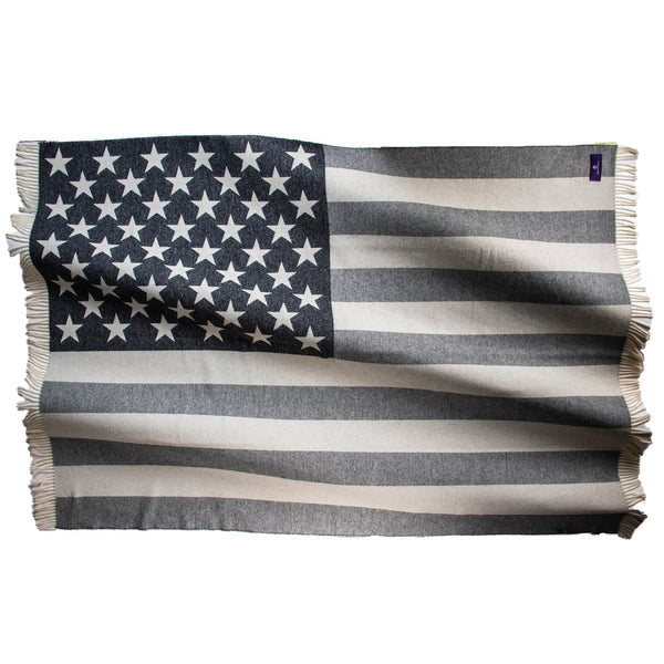 Monochromatic American Flag Merino Wool Throw-Throws and Blankets-00810032752385-GreyFlag-Prince of Scots