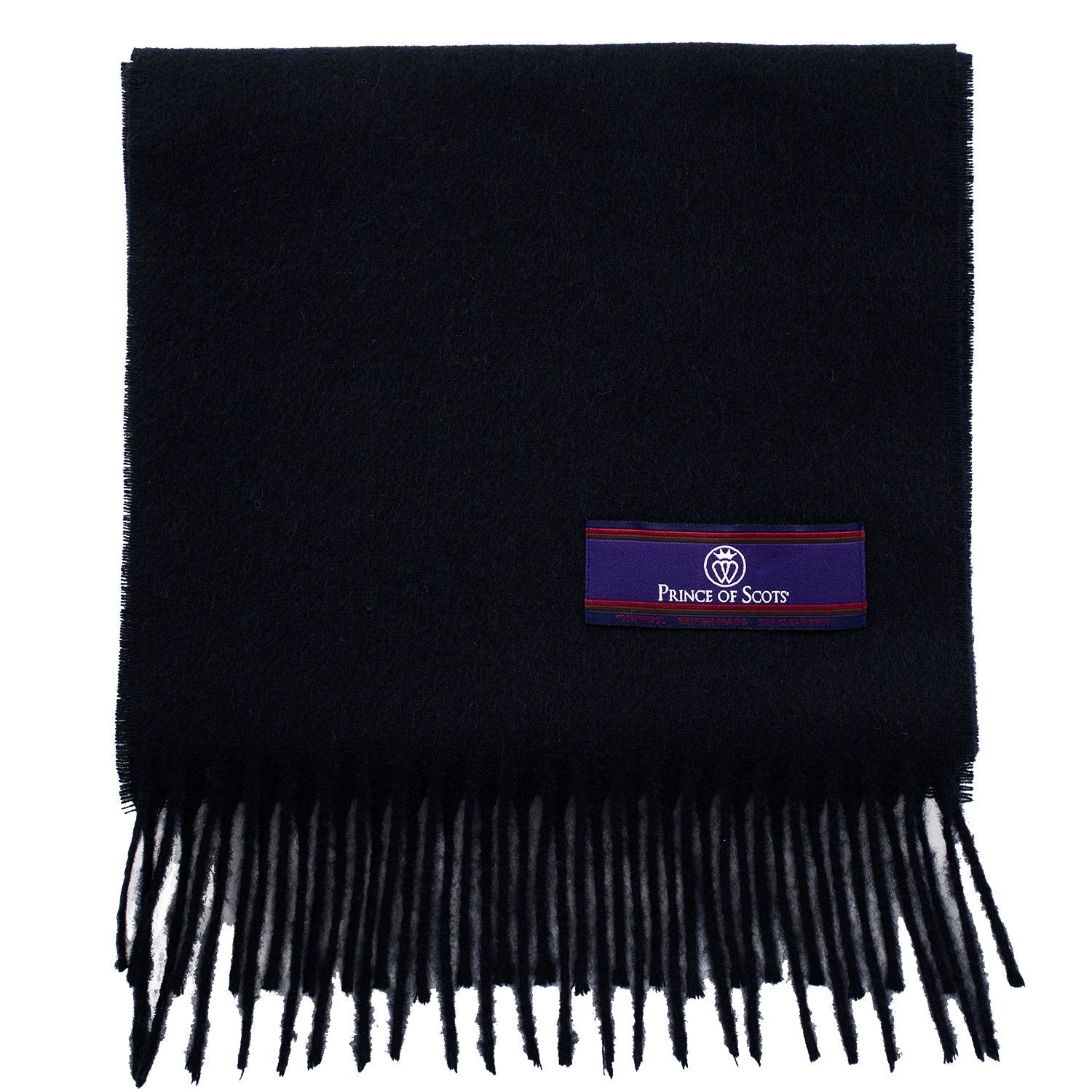 Prince of Scots Fringed Merino Wool Scarf (Navy)-scarf-Prince of Scots-PrinceNavy-810032759810-Prince of Scots