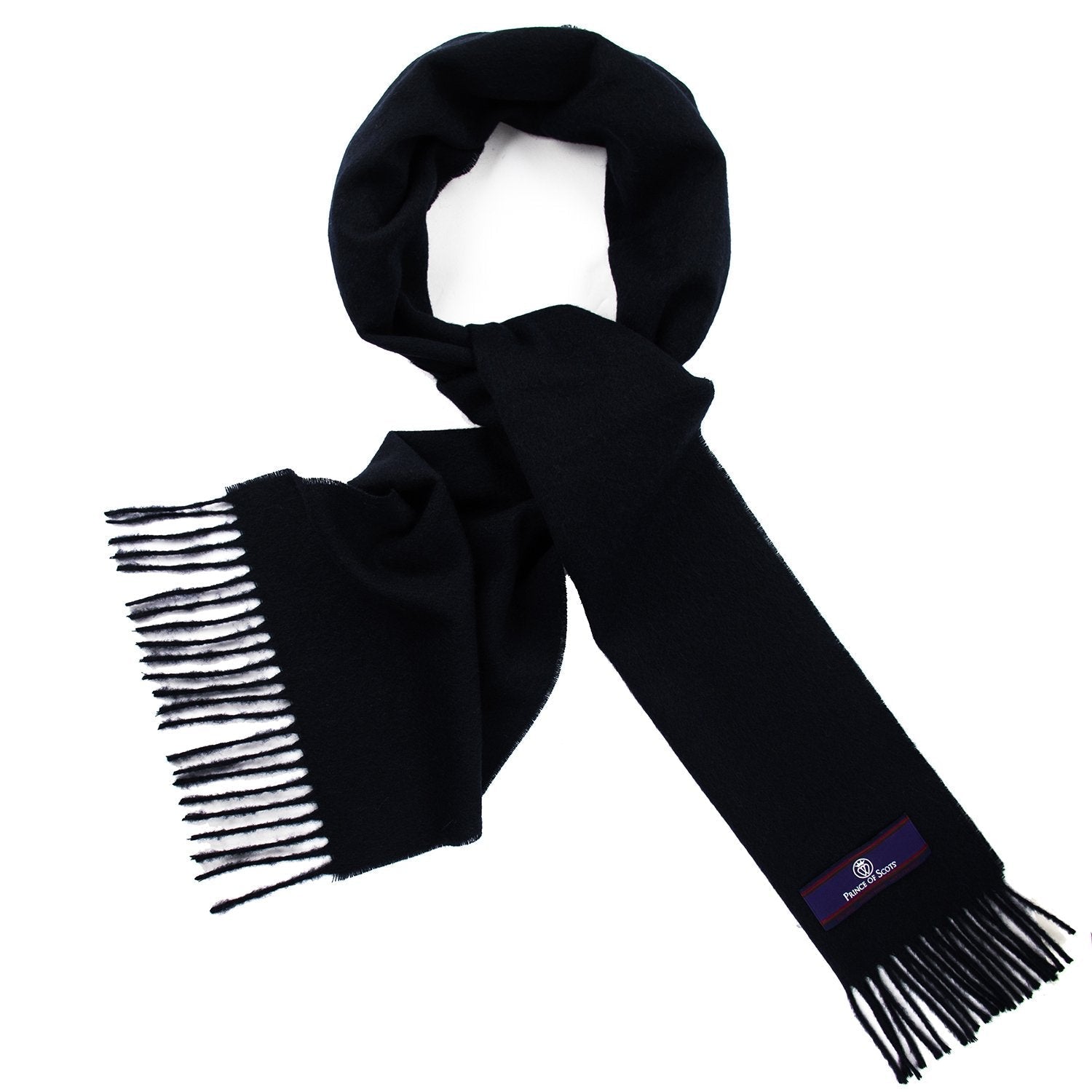 Prince of Scots Fringed Merino Wool Scarf (Navy)-scarf-Prince of Scots-PrinceNavy-810032759810-Prince of Scots