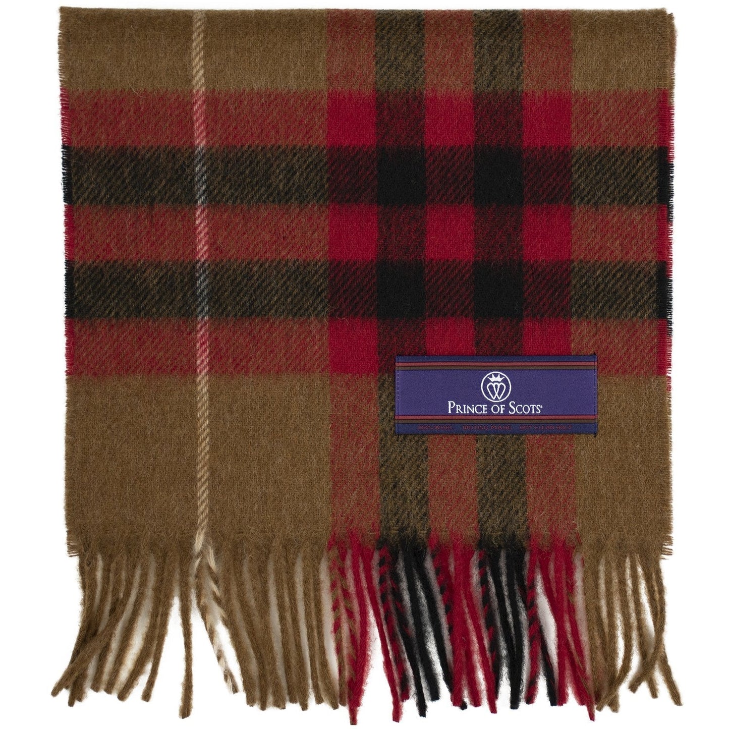 Prince of Scots Heritage Plaid Fringed Merino Wool Scarf (Cambridge Camel)-scarf-HScarf472M7-810032759995-Prince of Scots-Prince of Scots