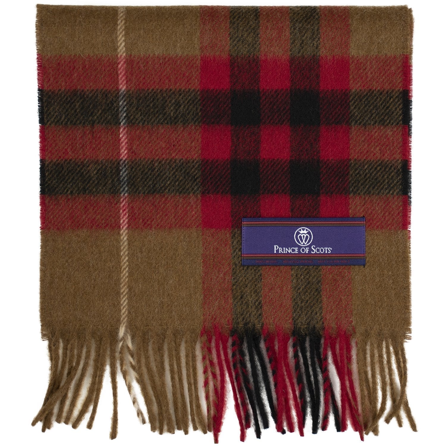 Prince of Scots Heritage Plaid Fringed Merino Wool Scarf (Cambridge Camel)-scarf-HScarf472M7-810032759995-Prince of Scots-Prince of Scots
