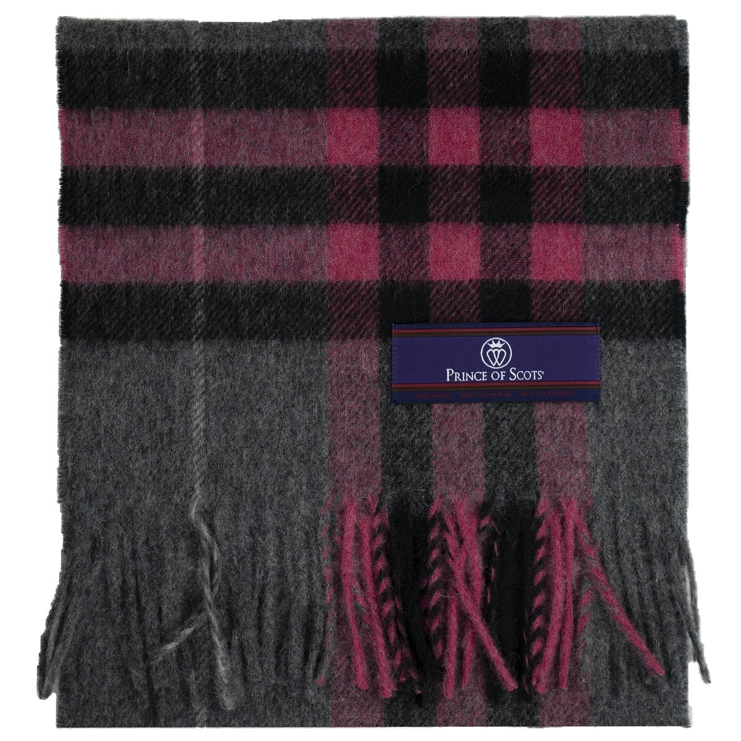 Prince of Scots Heritage Plaid Fringed Merino Wool Scarf (Cambridge Grey)-scarf-HScarf472A1-810032759988-Prince of Scots-Prince of Scots
