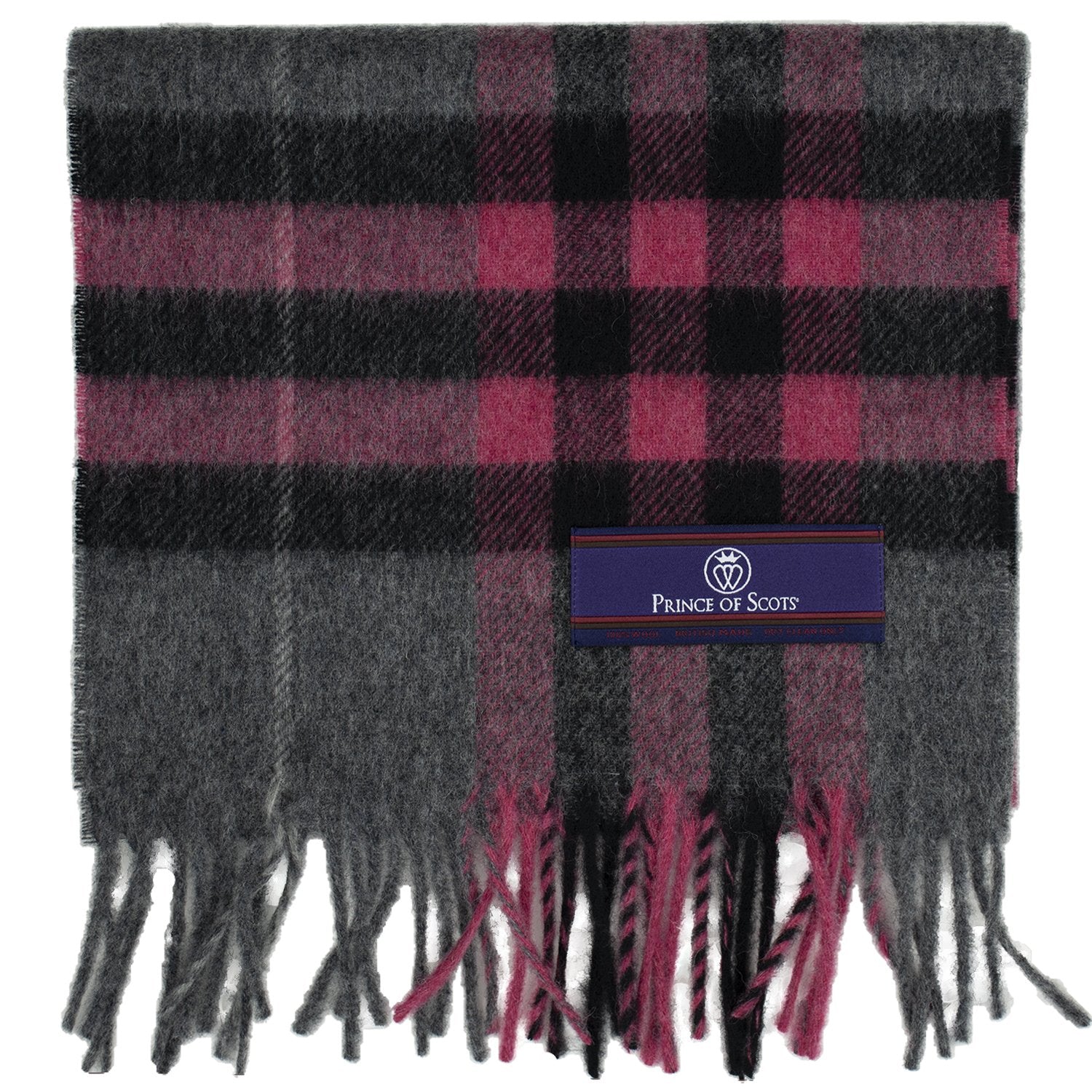 Prince of Scots Heritage Plaid Fringed Merino Wool Scarf (Cambridge Grey)-scarf-HScarf472A1-810032759988-Prince of Scots-Prince of Scots