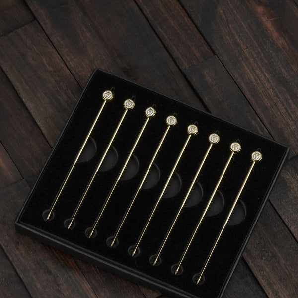 Prince of Scots Luckenbooth Logo 8-Pack XL-Cocktail Picks (Gold in Gift Box)-Barware-810032752941-GoldLogoPick-Prince of Scots