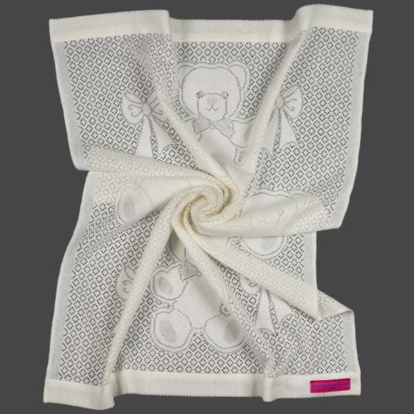 Southampton Home Lace Weave Bears & Bows Baby Blanket ~ Ivory ~-Gifts-SHLace839I-{sku]-Prince of Scots