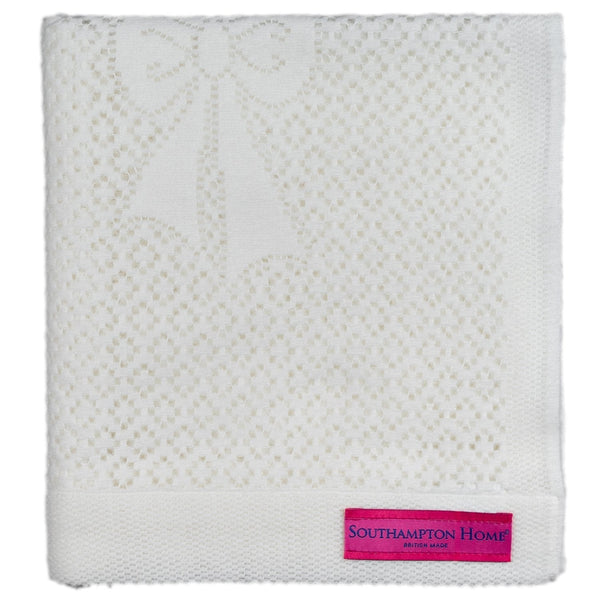 Southampton Home Lace Weave Bears & Bows Baby Blanket ~ White ~-Gifts-SHLace839W-{sku]-Prince of Scots