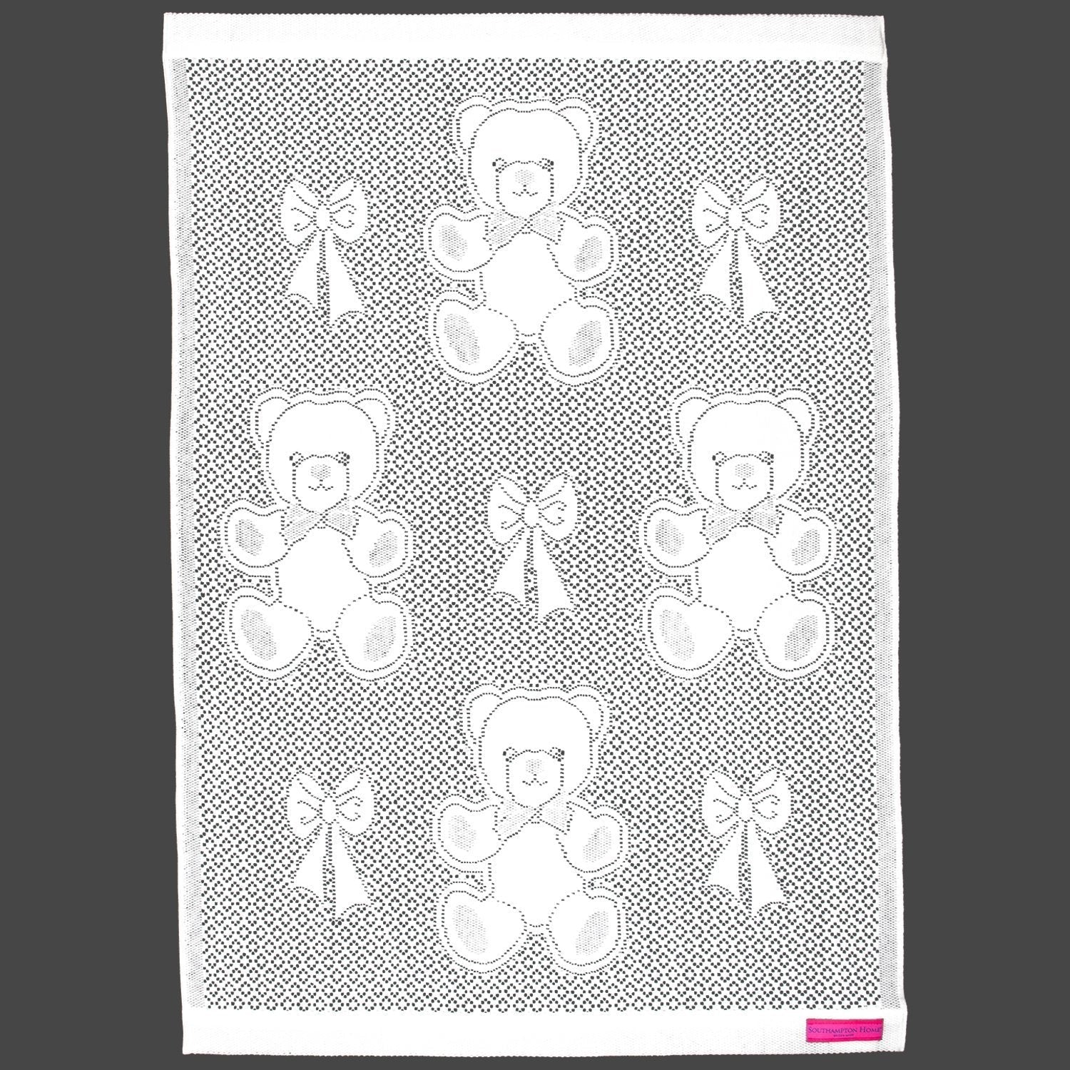 Southampton Home Lace Weave Bears & Bows Baby Blanket ~ White ~-Gifts-SHLace839W-{sku]-Prince of Scots