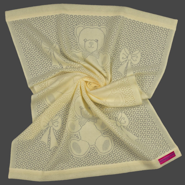Southampton Home Lace Weave Bears & Bows Baby Blanket ~ Yellow ~-Gifts-SHLace839Y-{sku]-Prince of Scots