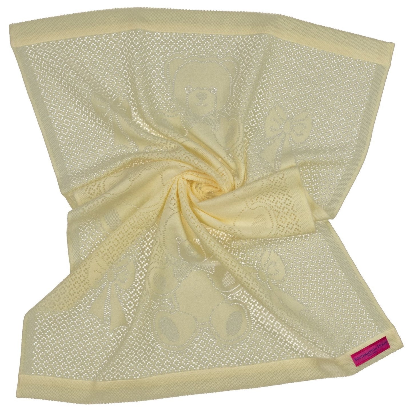 Southampton Home Lace Weave Bears & Bows Baby Blanket ~ Yellow ~-Gifts-SHLace839Y-{sku]-Prince of Scots