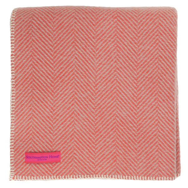 Southampton Home Washable Wool Herringbone Throw ~ Coral ~-Blankets-[bar code]-WashableCoral-Prince of Scots
