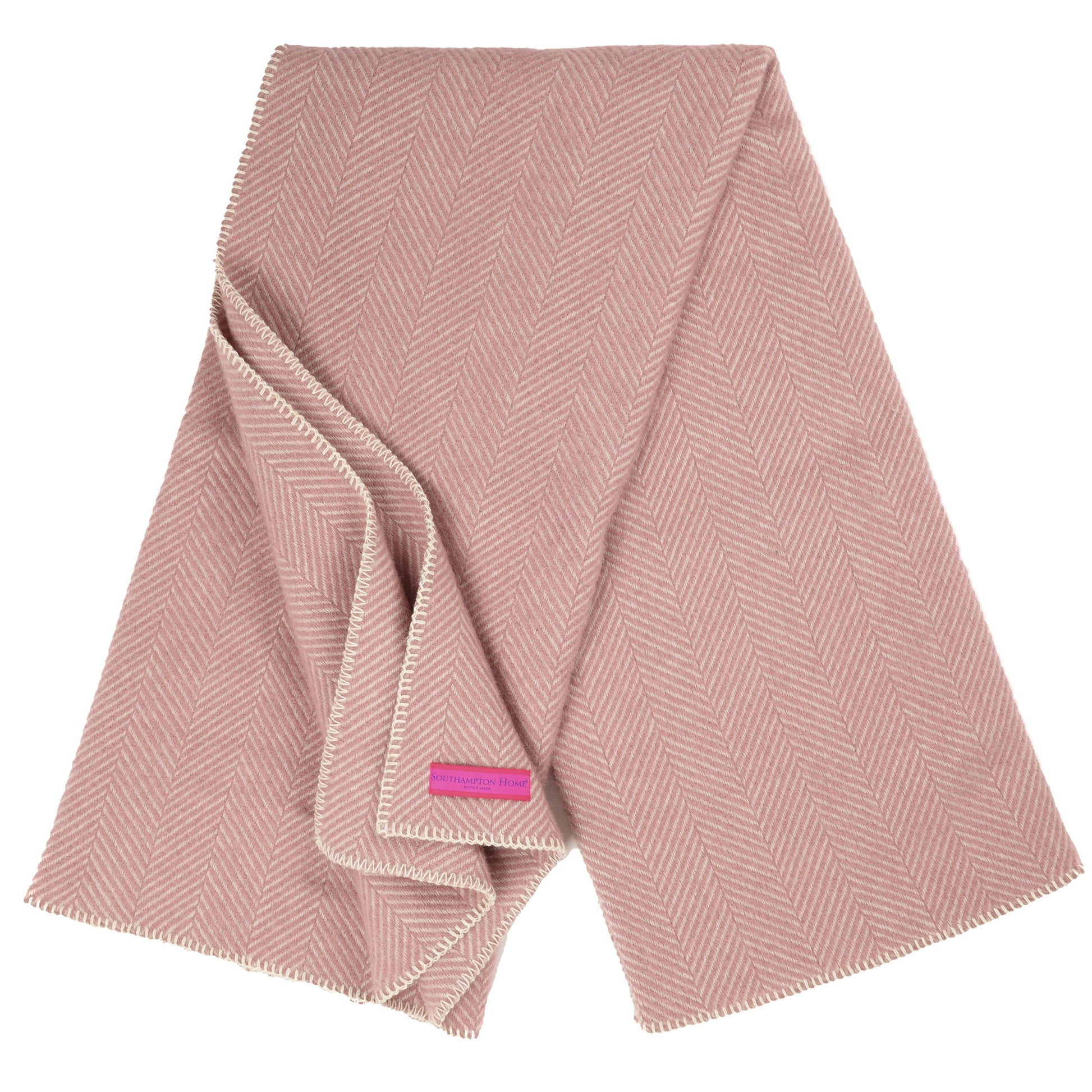 Southampton Home Washable Wool Herringbone Throw ~ Frosted Rose ~-Throws and Blankets-[bar code]-WashableRose-Prince of Scots